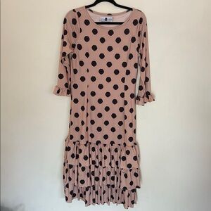 Dainty Jewells Tan and Black Polka Dot Midi Dress medium